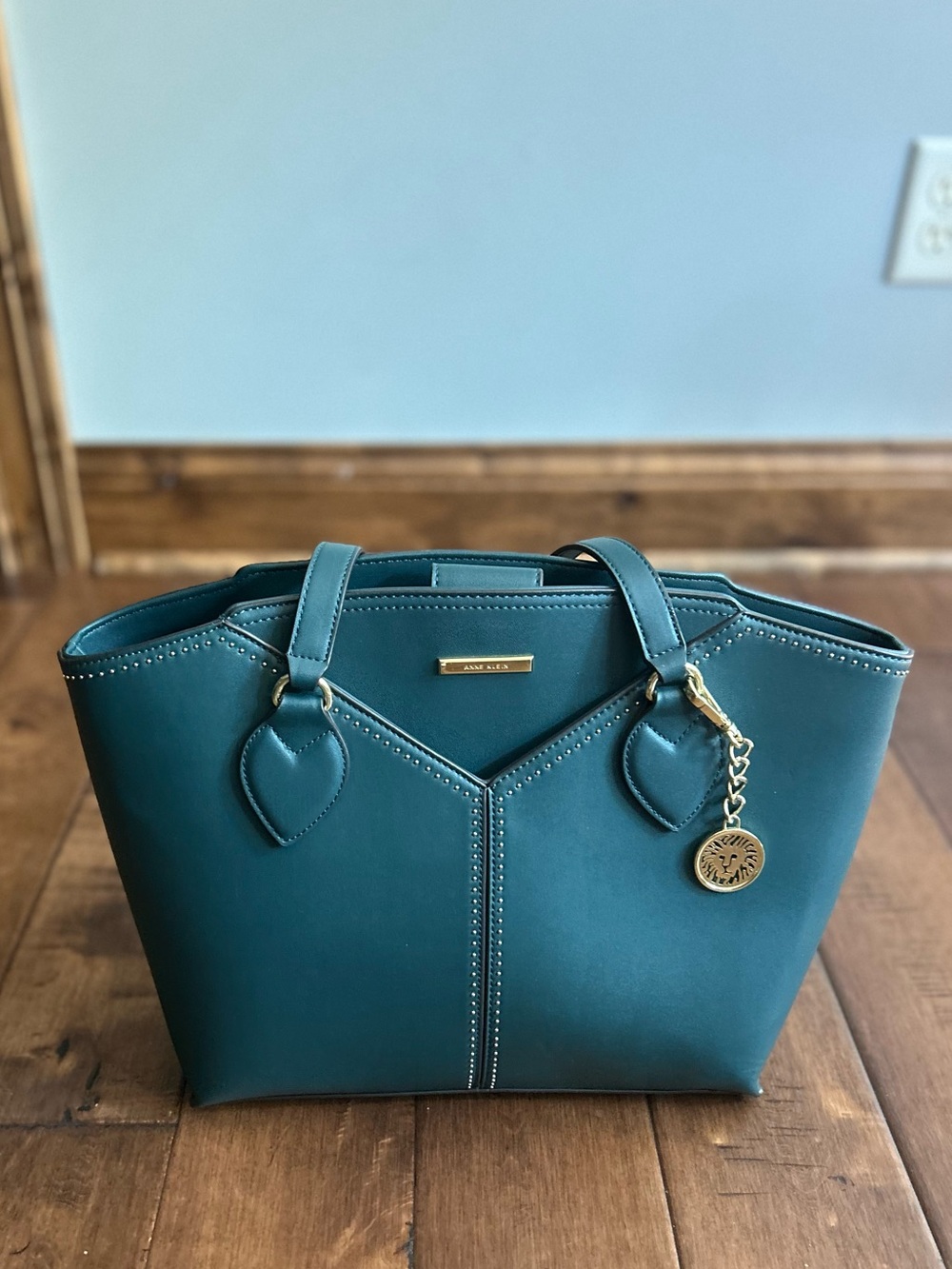 Anne Klein Teal Shoulder Tote with Gold Charm